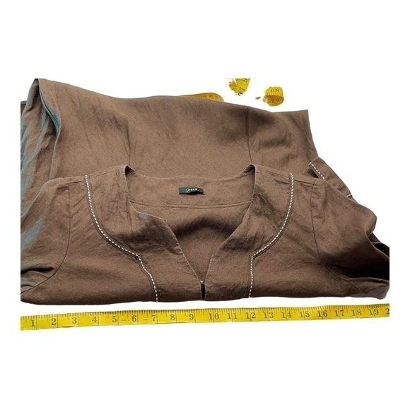 J.Crew  V Neck Pull over Tunic Dress Chocolate Brown M boho contrast top stitch - Picture 5 of 10
